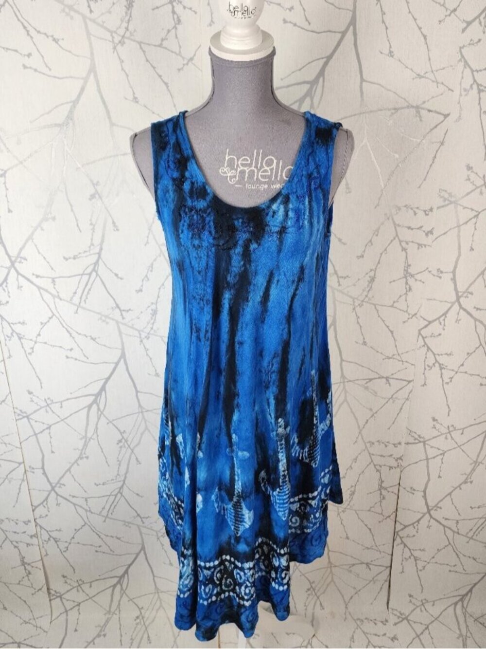 Fiori Tie Dye Anchor Block Print Round Neck Flowy Swing Dress
